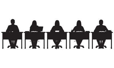 Fototapeta premium Silhouettes of Individuals Working at Desks in a Professional or Educational Environment