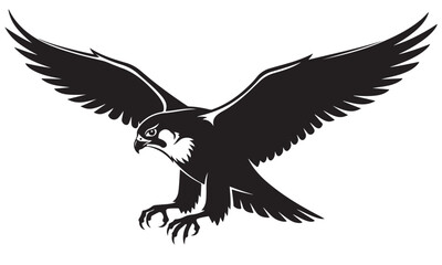 Black Silhouette of a Majestic Eagle with Spread Wings and Extended Talons
