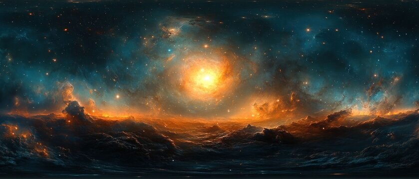 Celestial Panorama: A 360? View of a Fiery Nebula