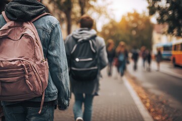 Students with Backpacks Heading to School