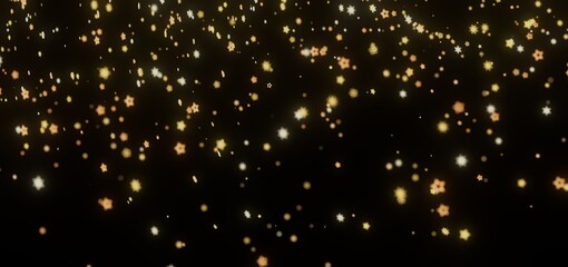Magical golden stars falling on black background. Perfect for holidays or celebration.