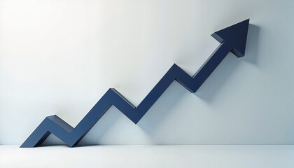 Blue arrow pointing upwards against a white background, the concept of growth