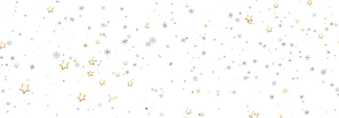 Beautiful winter background with gold stars and silver snowflakes. Perfect for holidays.