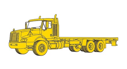 Obraz premium Yellow flatbed truck freightliner vehicle transport automobile drawing