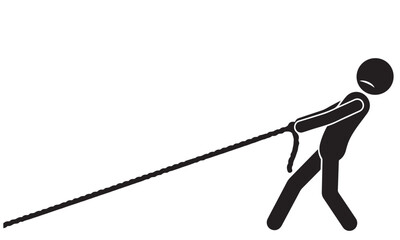 Black Silhouette Stick Figure Pulling a Rope with Visible Effort
