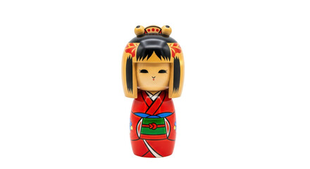 Isolated wooden Kokeshi doll, traditional Japanese toy, vintage souvenir from Asia, collectible