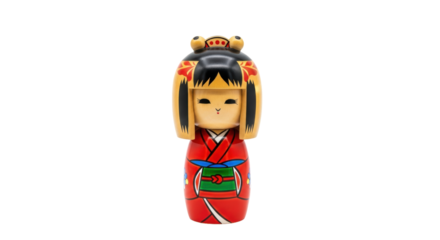 Isolated wooden Kokeshi doll, traditional Japanese toy, vintage souvenir from Asia, collectible