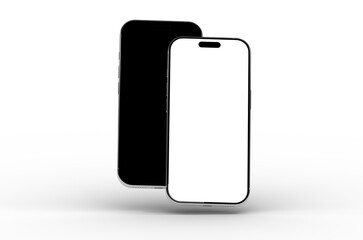 High-quality mockup of two smartphones, one with a black screen and one with a white screen, perfect for app presentations and websit