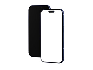 High-quality mockup of two smartphones, one with a blank screen, perfect for app presentations.