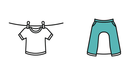 Clean laundry hanging on a clothesline with matching pants, perfect for everyday wear