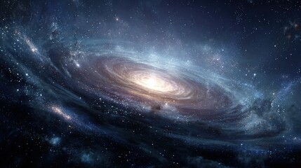 Obraz premium A breathtaking spiral galaxy, filled with swirling nebulae and countless stars, stretches across the vast expanse of space.