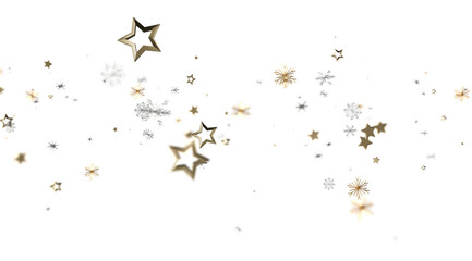 Elegant background with gold stars, silver snowflakes. Perfect for holiday designs, cards, and celebrations.