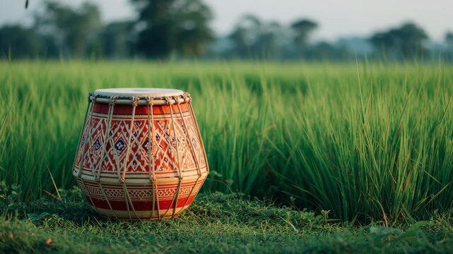Traditional Assamese Dhol on Lush Green Field