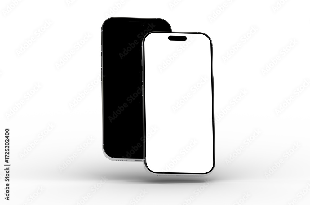 Poster high-quality mockup of two smartphones, one with a black screen and one with a white screen. perfect