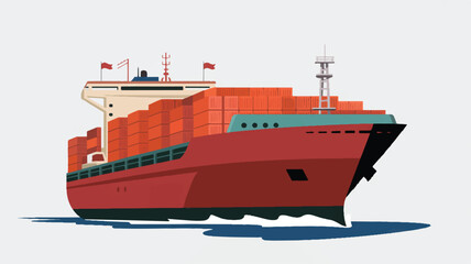 A stylized digital illustration of a large cargo container ship in a minimalist art style