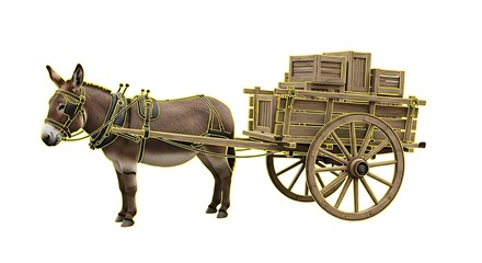 Donkey cart animal ride wooden transport farm agriculture rural boxes goods
