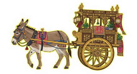 Illustration of donkey cart animal transportation vehicle drawing art