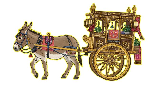 Illustration of donkey cart animal transportation vehicle drawing art