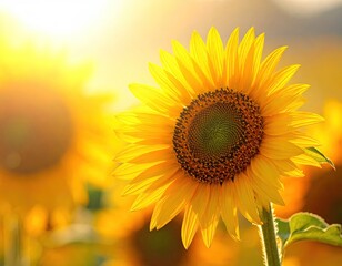 Obraz premium Closeup of a Vibrant Yellow Sunflower in a Field at Sunset