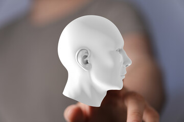 3D model of a human head, ideal for AI, technology, and healthcare concepts. Clean and modern design.