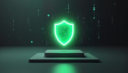 Emerald shield representing digital security on platform, for technology websites