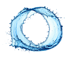 Abstract water splash forming a large, capital letter O