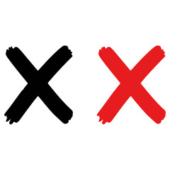 Black and red cross mark symbols.