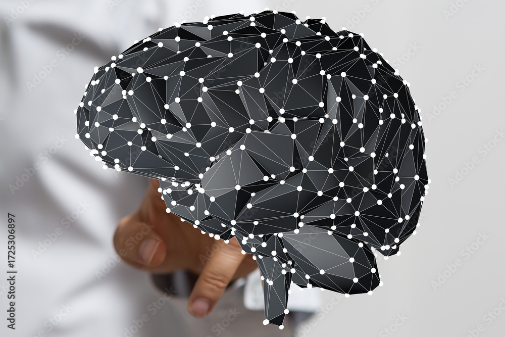 Poster 3d rendering of a brain, ideal for ai, technology, and neuroscience concepts. high-resolution image.