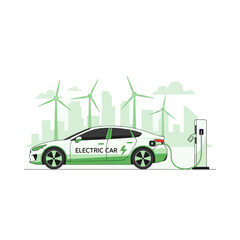 White Electric Car Charging at Station.