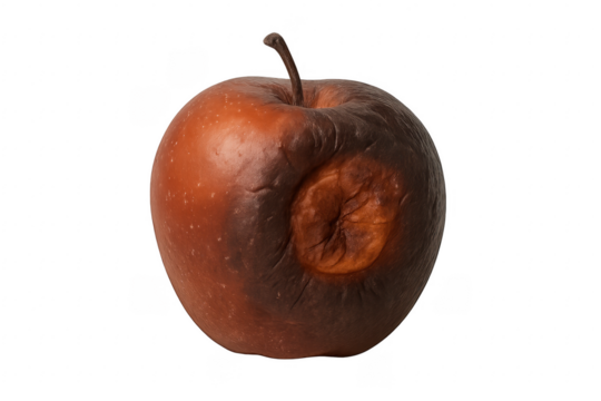 Rotten apple showing advanced decay and spoilage