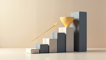 Abstract upward arrow leading to funnel with neutral background, showing the concept of business growth, with copy space