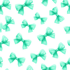 Pastel Mint Bows Watercolor Pattern for Seamless Design Projects