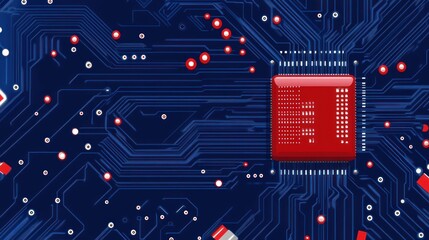 Red Central Processing Unit on a Blue Circuit Board