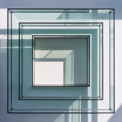 Square crop of layered glass, railing and shadow in abstract framing