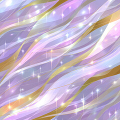 Pastel Rainbow and Star Seamless Pattern with Soft Lila Waves