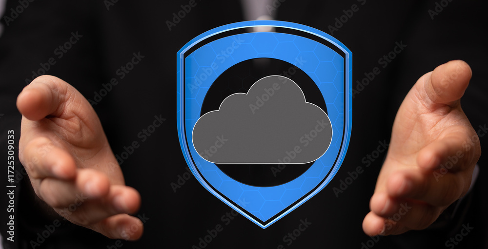 Poster safeguarding your data with robust cloud security solutions. trust & reliability.