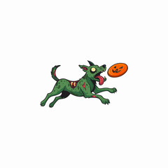 Obraz premium A zombie dog chases a Halloween frisbee.