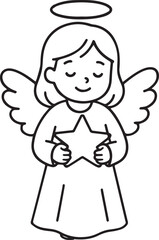 Angel with Star: An illustrated angel, with a halo, stands holding a shining star, radiating serenity and divine light.