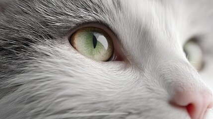 Close Up Portrait of a Black and White Cat with Striking Green Eyes in Detailed Macro Shot
