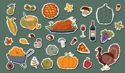 Set of Thanksgiving elements isolated. Thanksgiving and harvest concept. Vector flat cliparts.