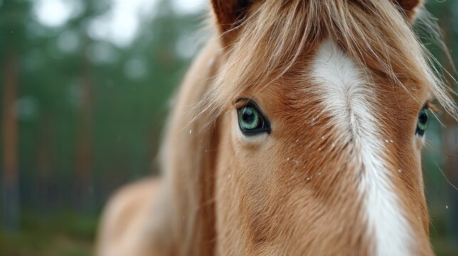 Close Up Portrait of Brown Horse with White Markings in Cinematic HDR Style with Pixelation Effect in Outdoor Setting