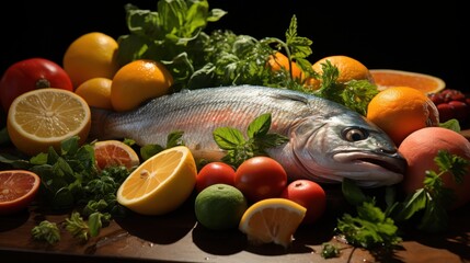 Fresh Fish and Colorful Citrus Fruits