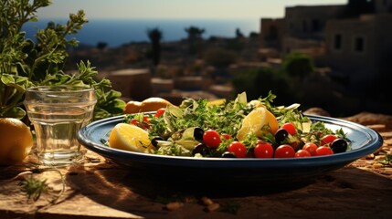 Mediterranean Salad With Lemons Outdoors