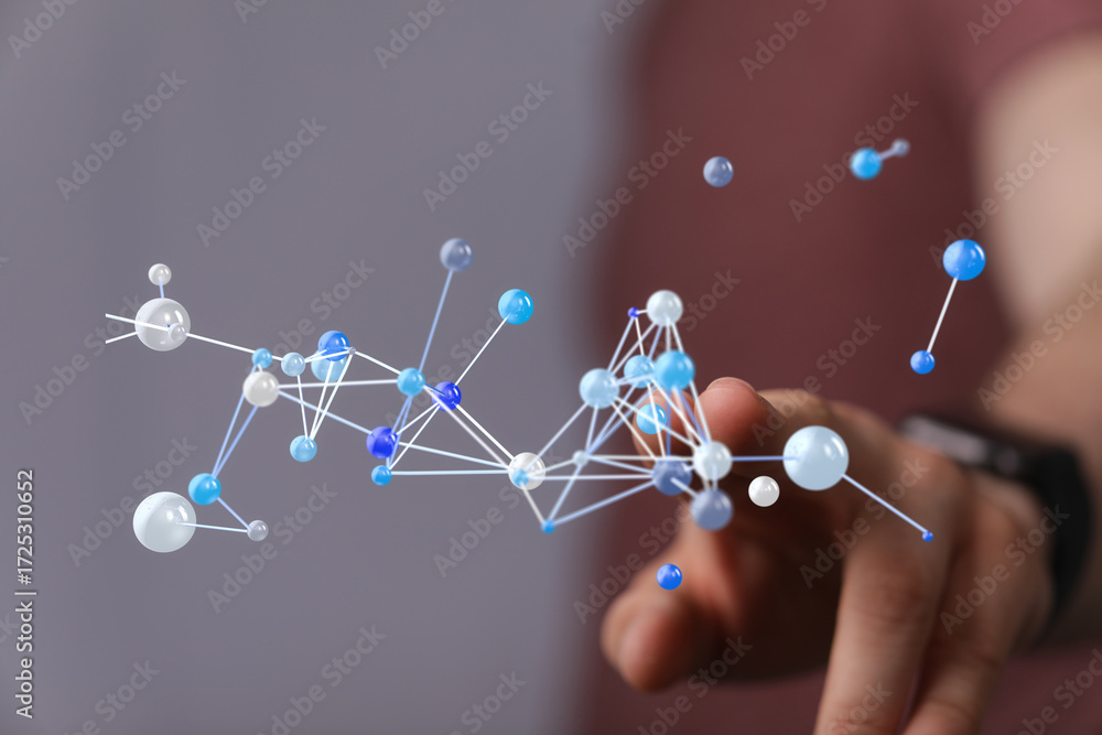 Poster abstract image of a hand interacting with a digital network. perfect for tech, innovation, and conne