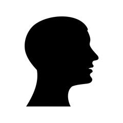 Minimalist black silhouette of a human head profile on white background