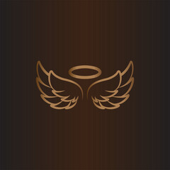 Golden Angel Wings with Halo on Dark Background, angel wings golden halo spiritual vector divine guardian glowing celestial heaven fantasy minimal, cafeart vector illustration, Abstract wing cafeart,