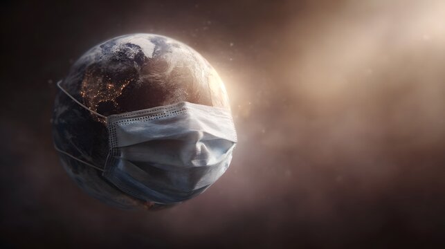 Planet Earth dons a protective medical mask symbolizing the global struggle against pandemics and health crises