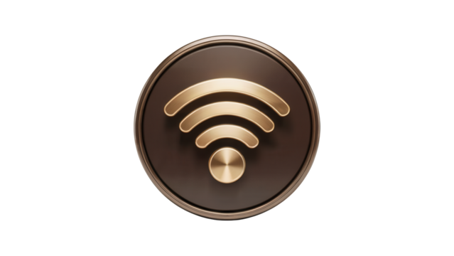 Luxurious golden wifi symbol emblem on dark luxurious background