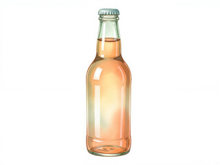 Glass bottle of soda or cider illustration. Isolated pink beverage on a white background. Refreshment concept with copy space.