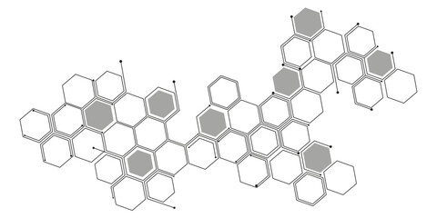 Abstract white hexagon concept background. Hexagonal Molecular structure abstract tech network pattern. Abstract geometric hexagon with connecting dots and lines. Minimalist abstract background.